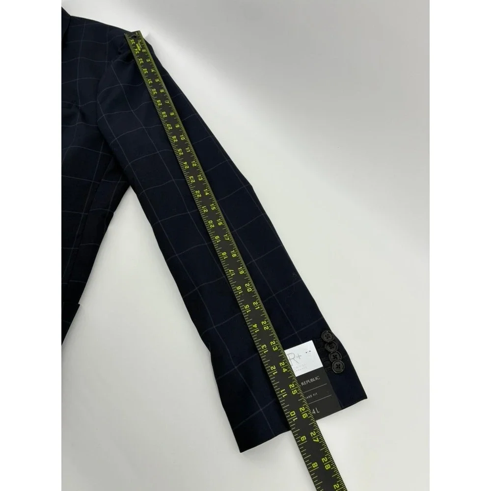 Banana Republic BR+ Performance Wool Blazer Navy Windowpane 44L Standard Fit